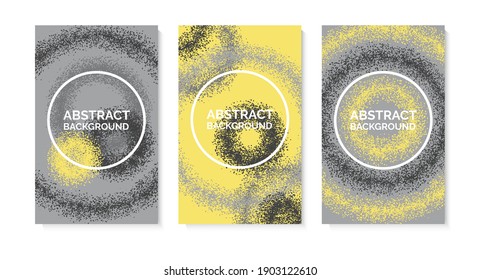 Set modern abstract background with shapes. Circles with texture. Yellow and gray design. Vector.