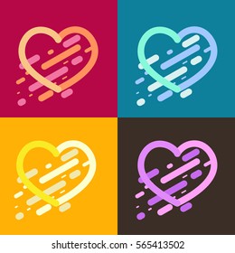 Set of modern abstract background with simple different geometric shapes in form of heart. Design elements for cover, poster, flyer. Vector illustration.