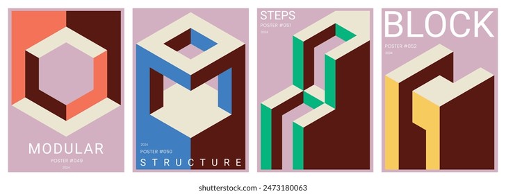 Set of modern abstract backgrounds with architectural shapes for poster, card, cover or flyer design