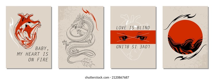 Set of modern abstract backgrounds or card templates in modern and bright colors, in popular art style