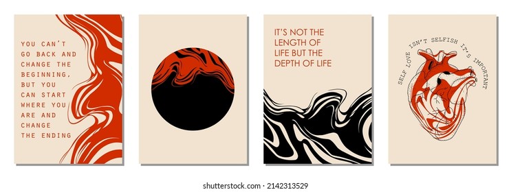 Set of modern abstract backgrounds or card templates in modern and bright colors, in popular art style, vector illustration