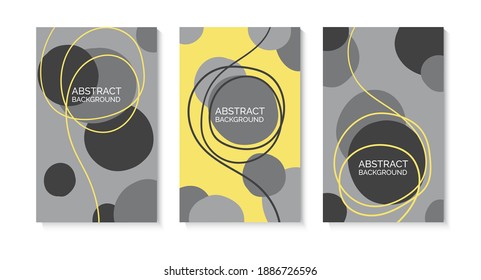Set of modern abstract backgrounds with circles. Multicolored flowing shapes. Yellow and gray design. Vector illustration