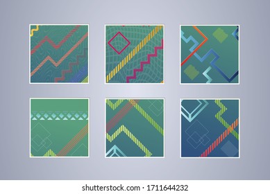 Set of modern abstract backgrounds with gradient linear waves. Simply geometric template for design