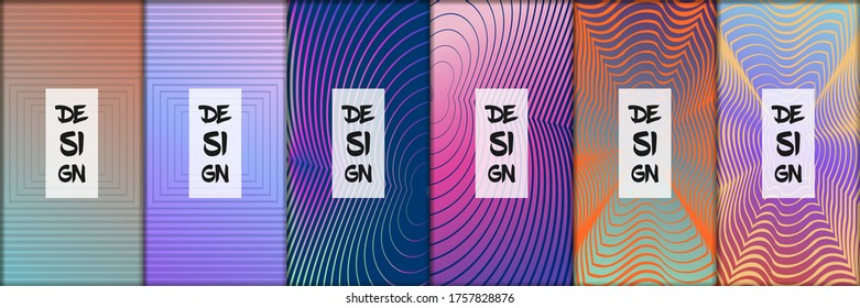 Set of modern abstract backgrounds with gradient linear waves. Simply geometric template for design