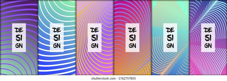 Set of modern abstract backgrounds with gradient linear waves. Simply geometric template for design