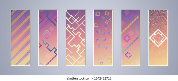 Set of modern abstract backgrounds with gradient linear waves. Simply geometric template for design