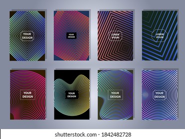 Set of modern abstract backgrounds with gradient linear waves. Simply geometric template for design