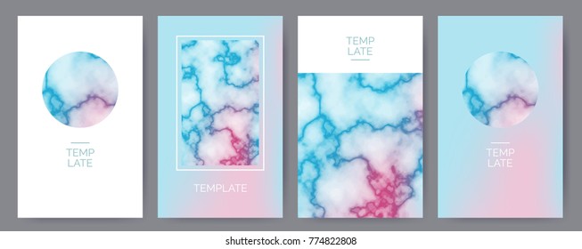 Set of modern abstract backgrounds with marble texture for brochure, poster design. Vector illustration