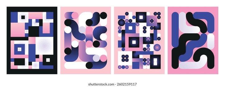 Set of modern abstract backgrounds with modular compositions, squares, curves, circles and geometric shapes.