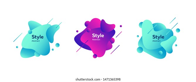 Set of modern abstract badges. Geometric colored forms and lines. Gradient abstract banners with flowing liquid shapes. Template for logo, flyer, presentation