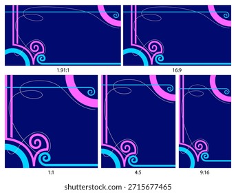 Conjunto de Anuncios abstractos modernos con Formas geométricas audaces y contraste de colores vívidos. Disponible en múltiples Relaciones de aspecto con espacio de copia claro para anuncios de citas y Web o redes sociales