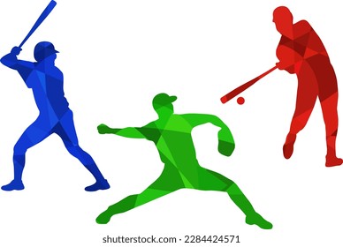 Conjunto de siluetas de jugadores de béisbol abstractos modernos. Imágenes vectoriales de color aislado
