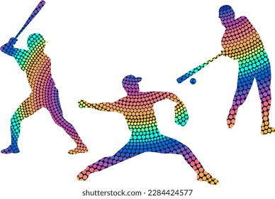 Set von modernen abstrakten Baseballspielern Silhouetten. Einzige farbige Vektorbilder