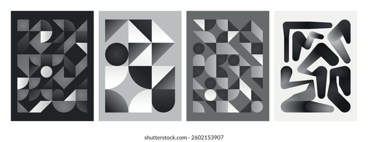 Set of modern abstract black and white backgrounds with geometric shapes