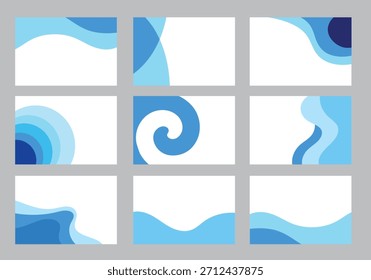 Set of modern abstract blue wave graphic designs. Perfect for presentations, web, and branding projects.