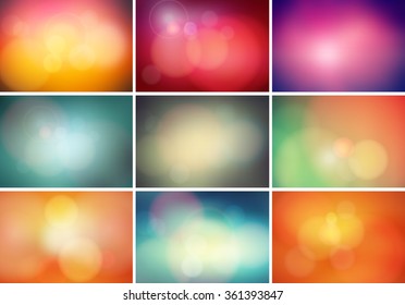 Set of Modern abstract blur circular bokeh light beautiful backgrounds.  Elements for your graphic design, banner, website or presentation. Vector illustration  
