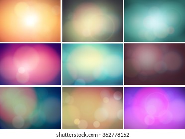 Set of Modern abstract blur circular bokeh light beautiful backgrounds.  Elements for your graphic design, banner, website or presentation. Vector illustration  
