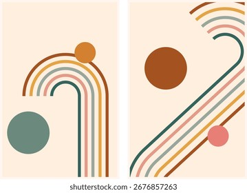 Set of Modern Abstract Boho Shapes for Wall Art Decoration. Boho Vector Illustration in minimal style for poster, T-shirt print, cover, banner.