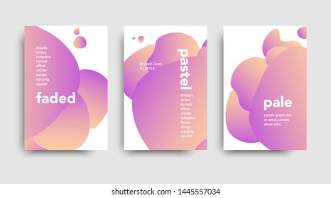 Set of modern abstract brochure ready for use to your event. Gradient liquid shapes of pastel colors in futuristic design style. Cool gradient shapes composition. Eps10 vector.