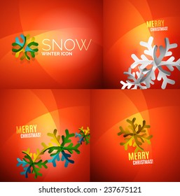 Set of Modern Abstract Christmas Card with snowflake