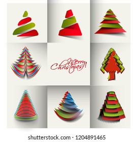 Set of Modern abstract christmas tree background, vector illustration