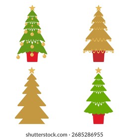 Set of Modern abstract christmas tree decorated clip art