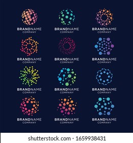 Set of Modern Abstract Circle Technology logo template,Advanced analysis data base Logo symbol. Development of artificial intelligence sign. Abstract innovative high tech logo template. Colorful round