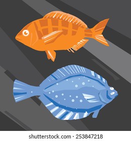 set of modern abstract colored fish illustration