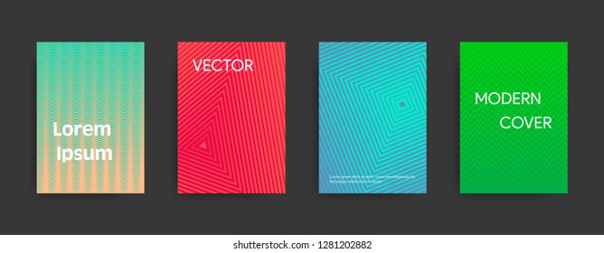 Set of modern abstract cover designs on dark background. Vector illustration suitable for flyers, brochures, banners.