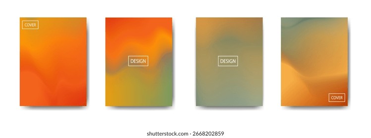 Set of modern, abstract cover designs featuring smooth, flowing gradient transitions of warm autumnal colors, including oranges, yellows, and muted greens.