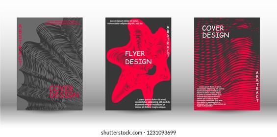 Set of modern abstract covers. 3D distorted lines for brochure, sound poster. Trendy geometric patterns. EPS10 Vector Design.