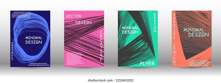 Set of modern abstract covers. 3D distorted lines for brochure, sound poster. Trendy geometric patterns. EPS10 Vector Design.