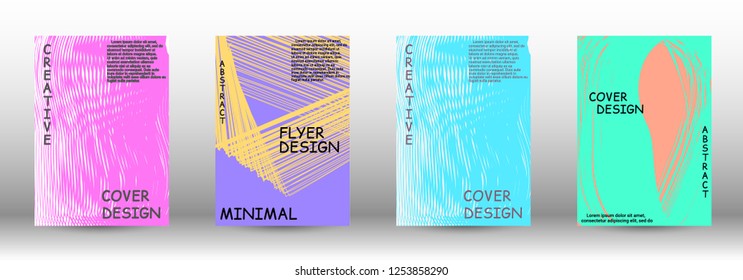 Set of modern abstract covers. 3D distorted lines for brochure, sound poster. Trendy geometric patterns. EPS10 Vector Design.