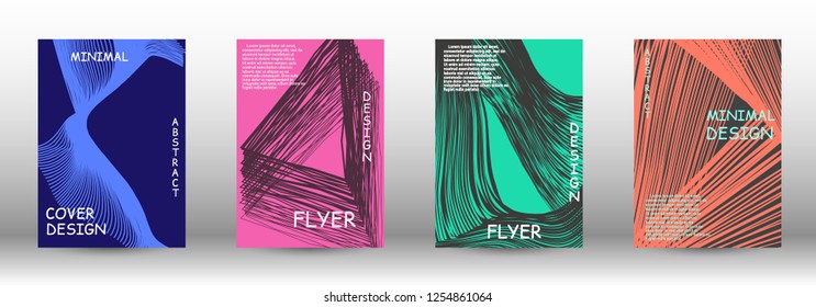 Set of modern abstract covers. 3D distorted lines for brochure, sound poster. Trendy geometric patterns. EPS10 Vector Design.