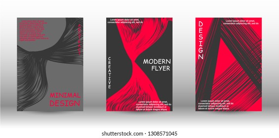 Set of modern abstract covers. 3D distorted lines for brochure, sound poster. Trendy geometric patterns. EPS10 Vector Design.