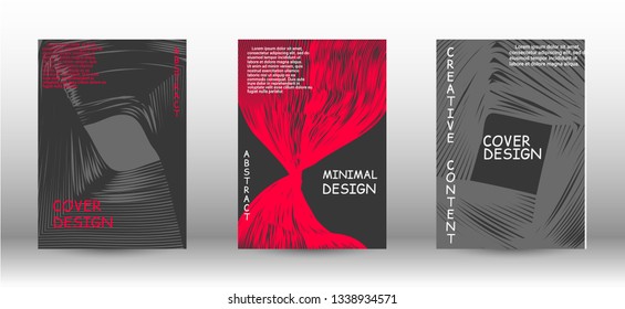 Set of modern abstract covers. 3D distorted lines for brochure, sound poster. Trendy geometric patterns. EPS10 Vector Design.
