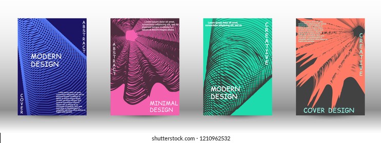 Set of modern abstract covers. Abstract cover with the effect of movement and distortion. Trendy geometric patterns. EPS10 Vector Design.