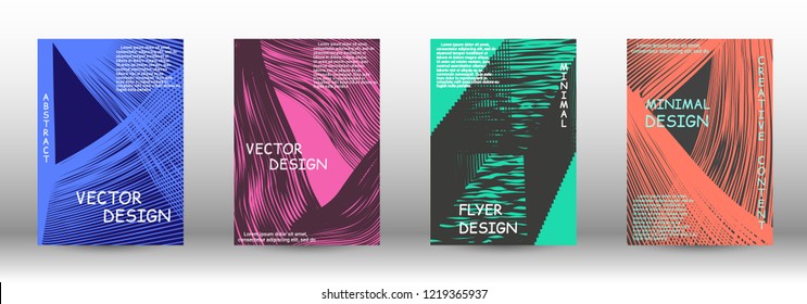 Set of modern abstract covers. Abstract cover with the effect of movement and distortion. Trendy geometric patterns. EPS10 Vector Design.