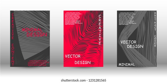 Set of modern abstract covers. Abstract cover with the effect of movement and distortion. Trendy geometric patterns. EPS10 Vector Design.