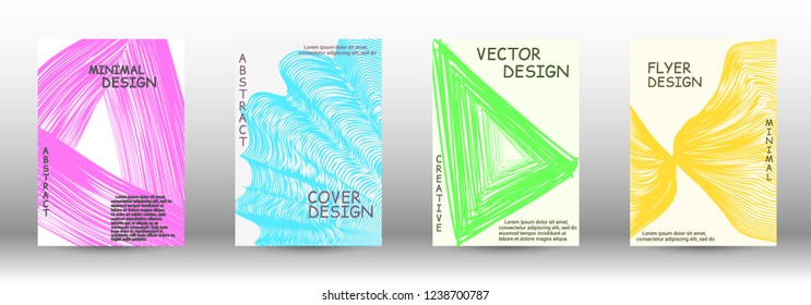 Set of modern abstract covers. Abstract cover with the effect of movement and distortion. Trendy geometric patterns. EPS10 Vector Design.