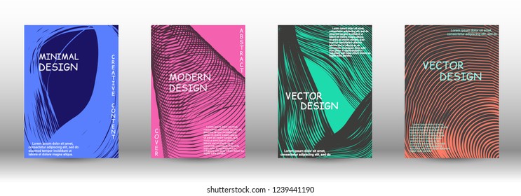 Set of modern abstract covers. Abstract cover with the effect of movement and distortion. Trendy geometric patterns. EPS10 Vector Design.