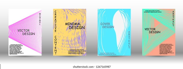 Set of modern abstract covers. Abstract cover with the effect of movement and distortion. Trendy geometric patterns. EPS10 Vector Design.