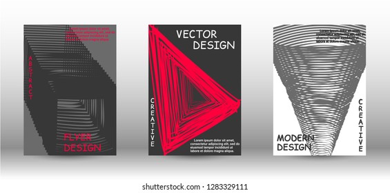 Set of modern abstract covers. Abstract cover with the effect of movement and distortion. Trendy geometric patterns. EPS10 Vector Design.