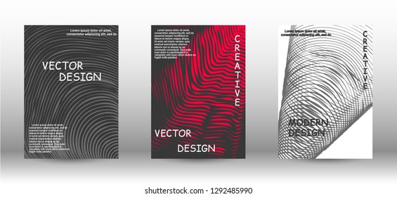 Set of modern abstract covers. Abstract cover with the effect of movement and distortion. Trendy geometric patterns. EPS10 Vector Design.