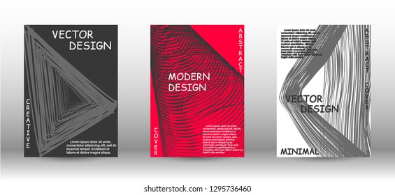 Set of modern abstract covers. Abstract cover with the effect of movement and distortion. Trendy geometric patterns. EPS10 Vector Design.