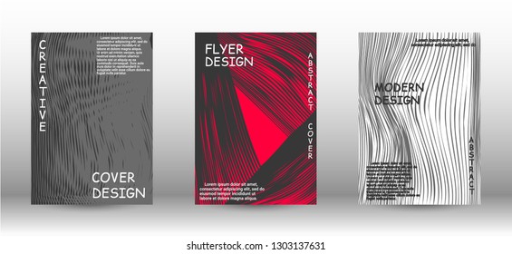Set of modern abstract covers. Abstract cover with the effect of movement and distortion. Trendy geometric patterns. EPS10 Vector Design.