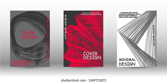 Set of modern abstract covers. Abstract cover with the effect of movement and distortion. Trendy geometric patterns. EPS10 Vector Design.