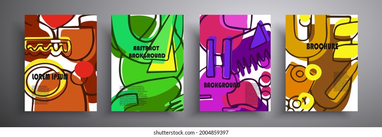 Set of modern abstract covers, minimalistic cover designs. Colorful geometric background, vector illustration. Suitable for interior paintings, posters, covers or banners.
