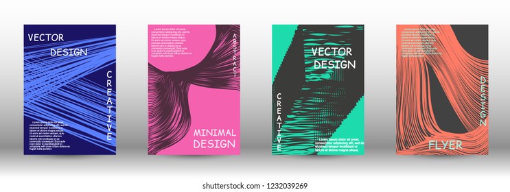 Set of modern abstract covers. Wave lines.Striped background. Trendy geometric patterns. EPS10 Vector Design.