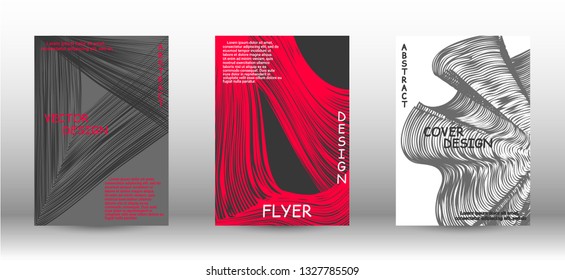 Set of modern abstract covers. Wave lines.Striped background. Trendy geometric patterns. EPS10 Vector Design.